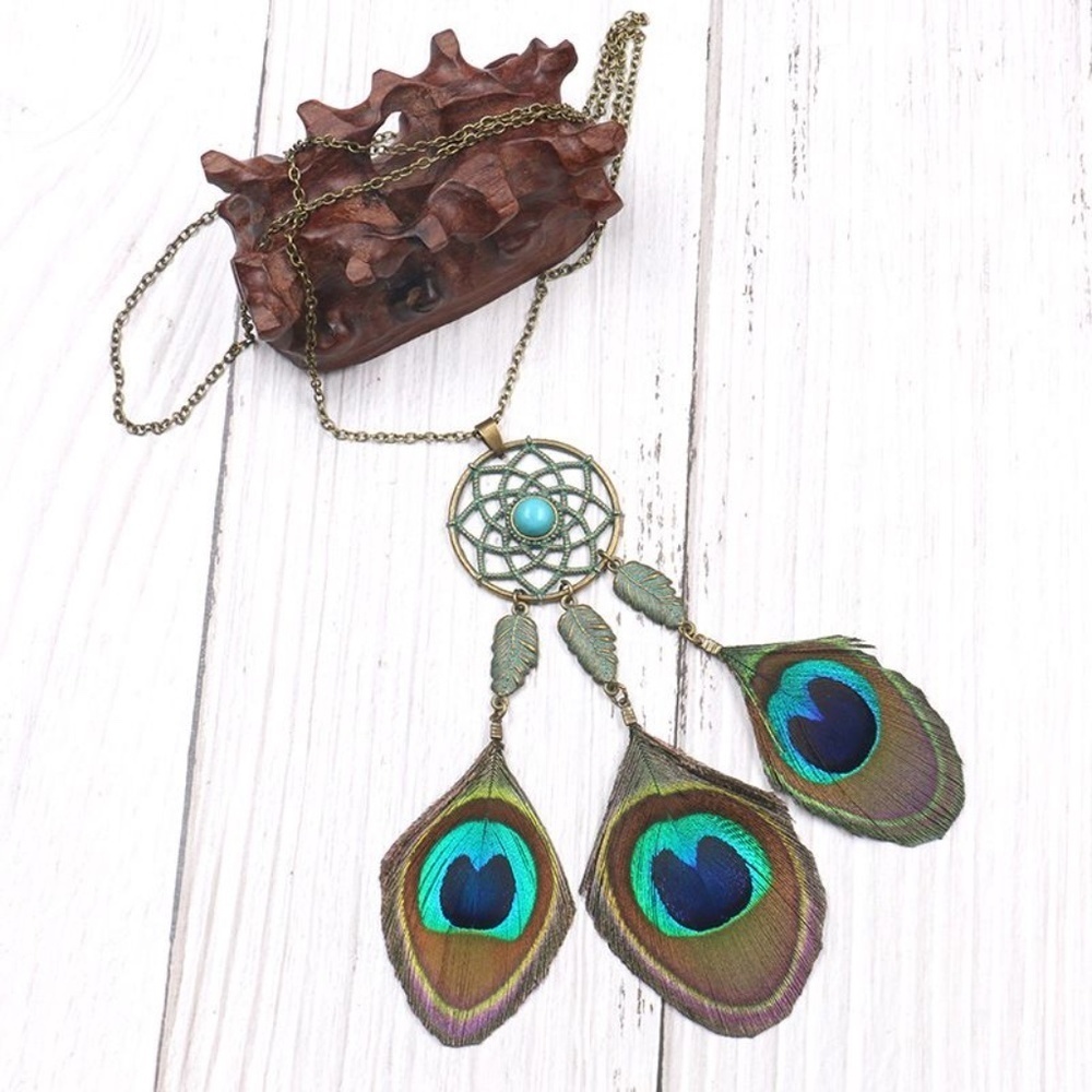 *CLEMENTINE* Peacock Feather Pendant Necklace